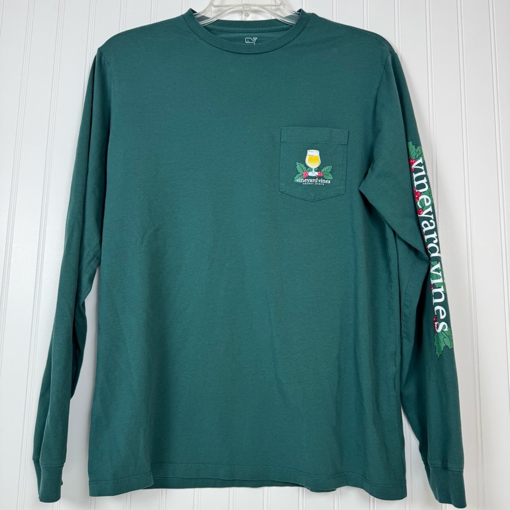 Vineyard Vines T-shirt Men’s Medium long Sleeve holiday Spirits Holly‎